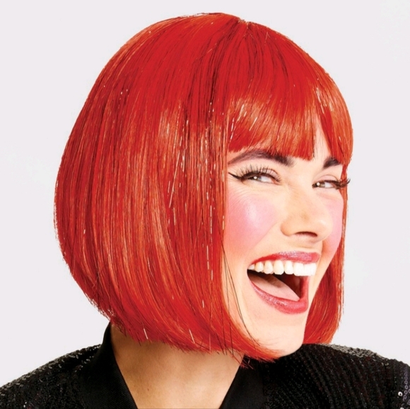 NEW! Hyde & EEK! BOUTIQUE- Adult Red Shimmer Bob Halloween Costume Wig - Picture 1 of 6